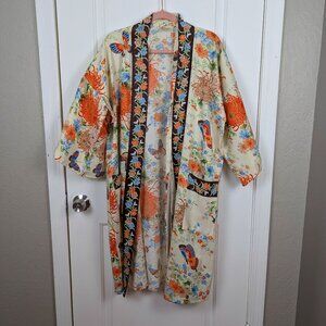Elegant Cream Kimono with Floral and Butterfly Design